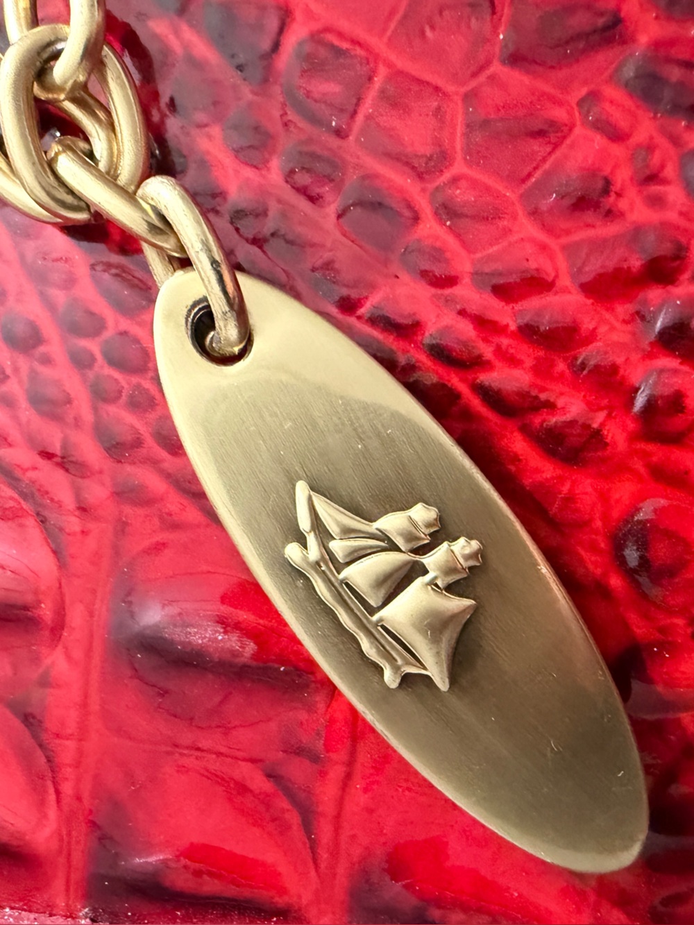 Vtg Brahmin Women's Shoulder Bag Red Croc Embossed Leather Small Gold Chain Lux - Picture 15 of 15